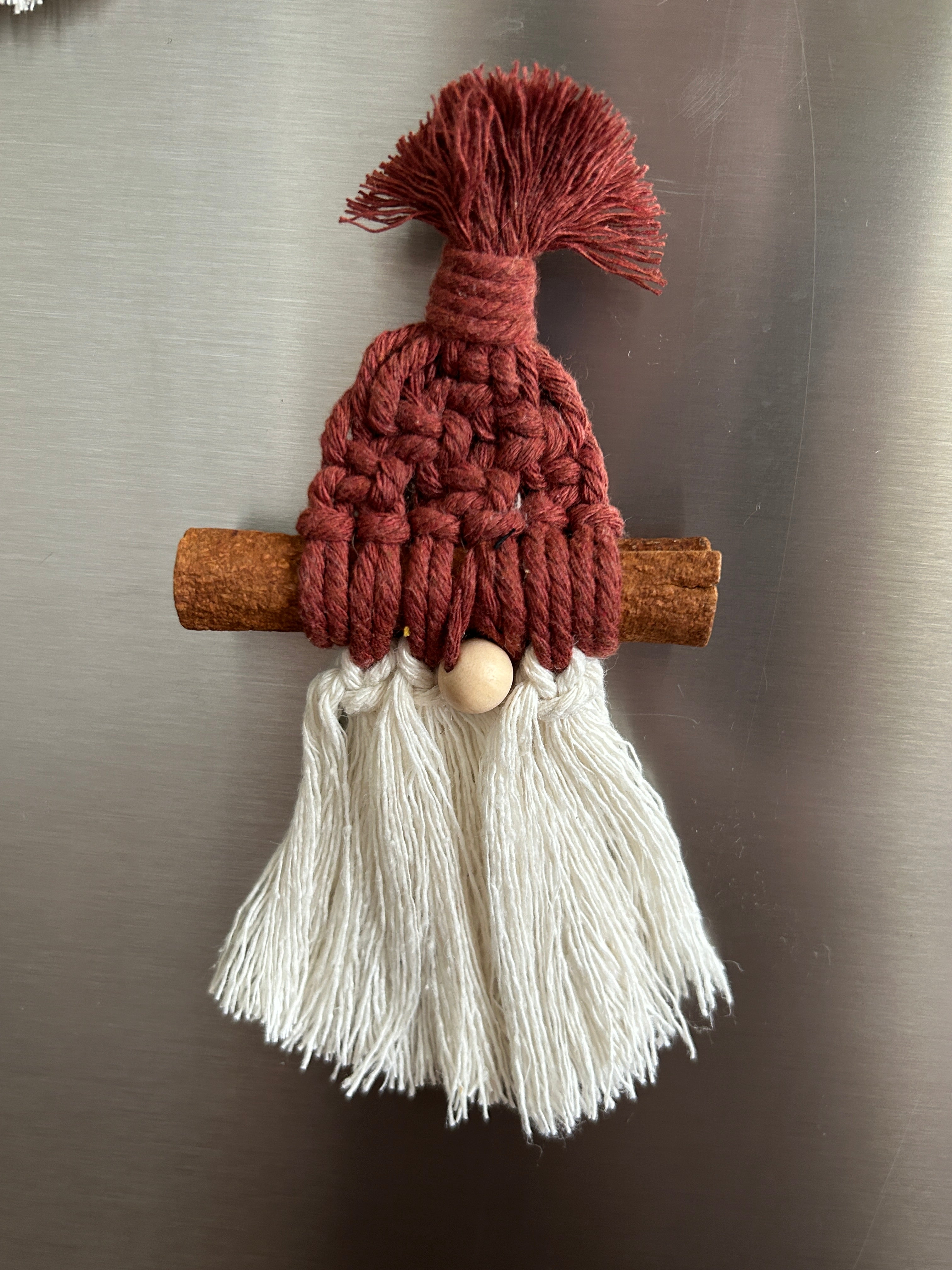 Macrame Gnome Magnet, Cinnamon Stick