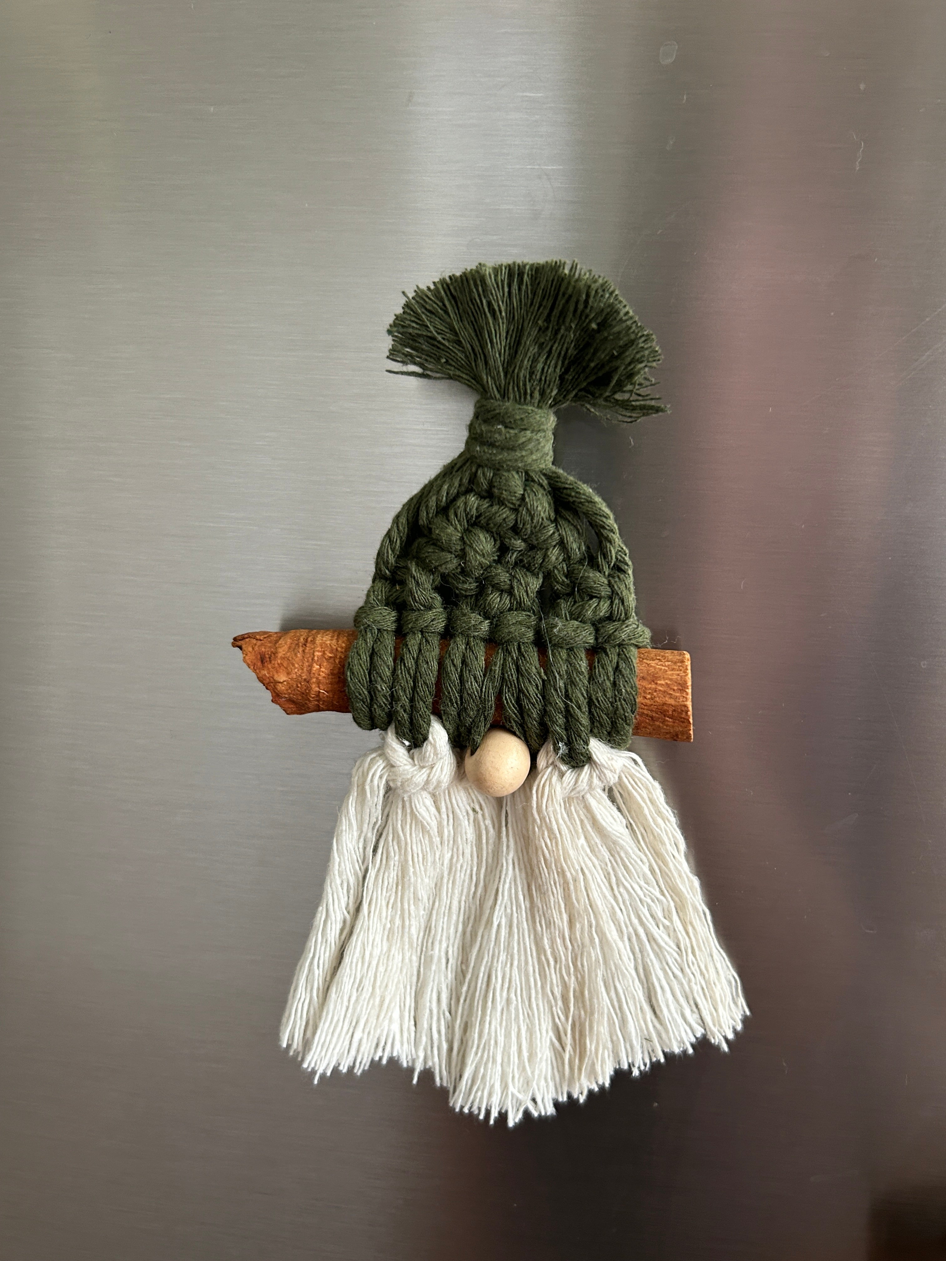 Macrame Gnome Magnet, Cinnamon Stick