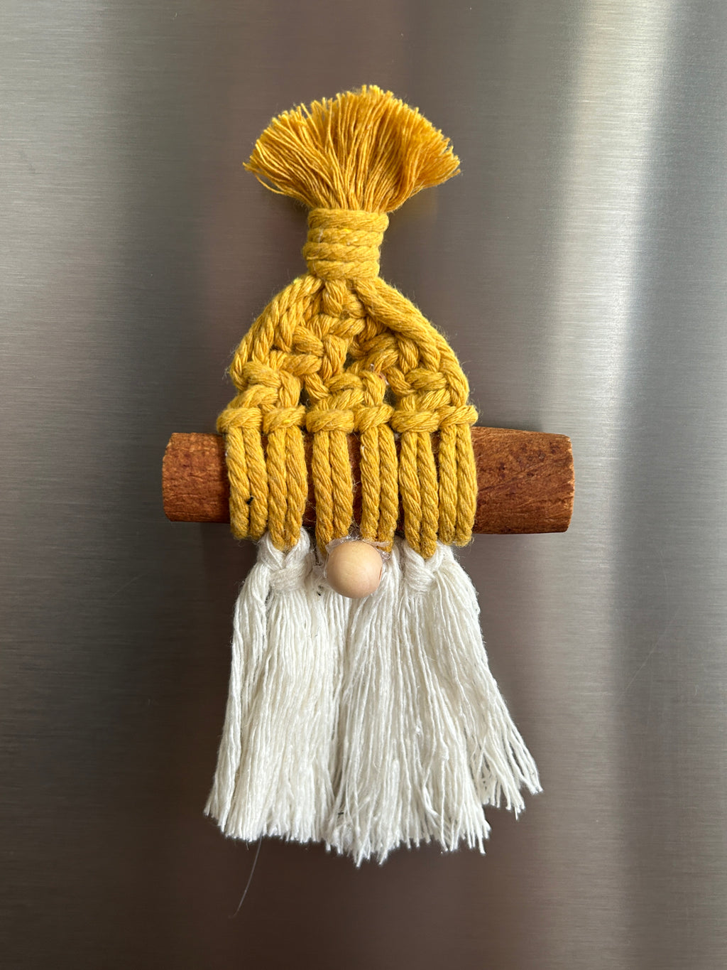 Macrame Gnome Magnet, Cinnamon Stick