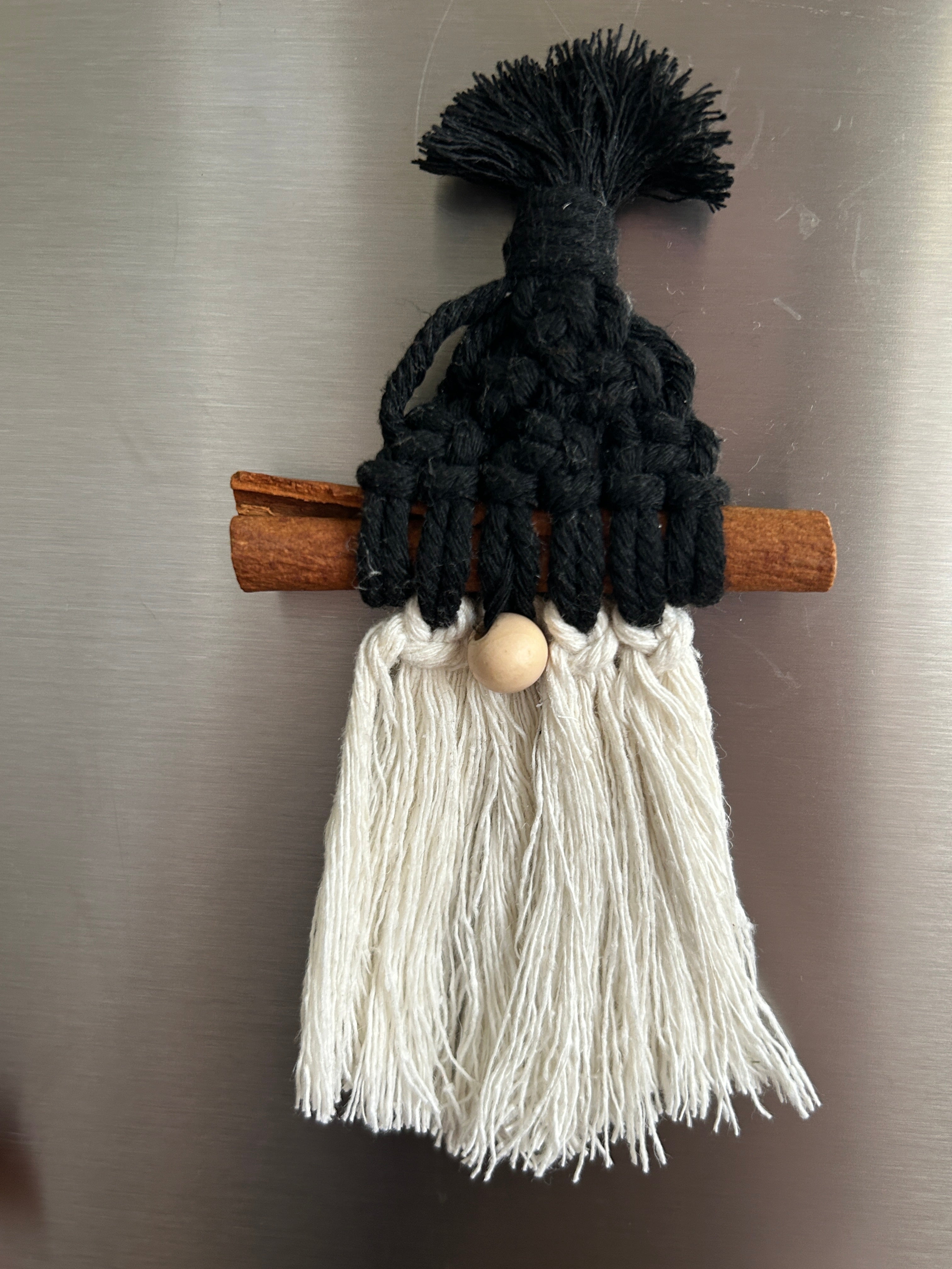 Macrame Gnome Magnet, Cinnamon Stick